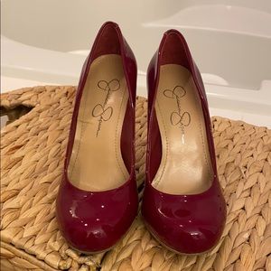 Red patent round toe high heels stilettos pumps